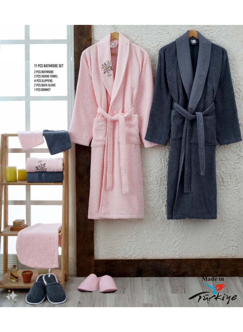 Pixels Furniture Deluxe Double Bathrobe Set, 11 Pieces, 100% Cotton, Soft Turkish Cotton